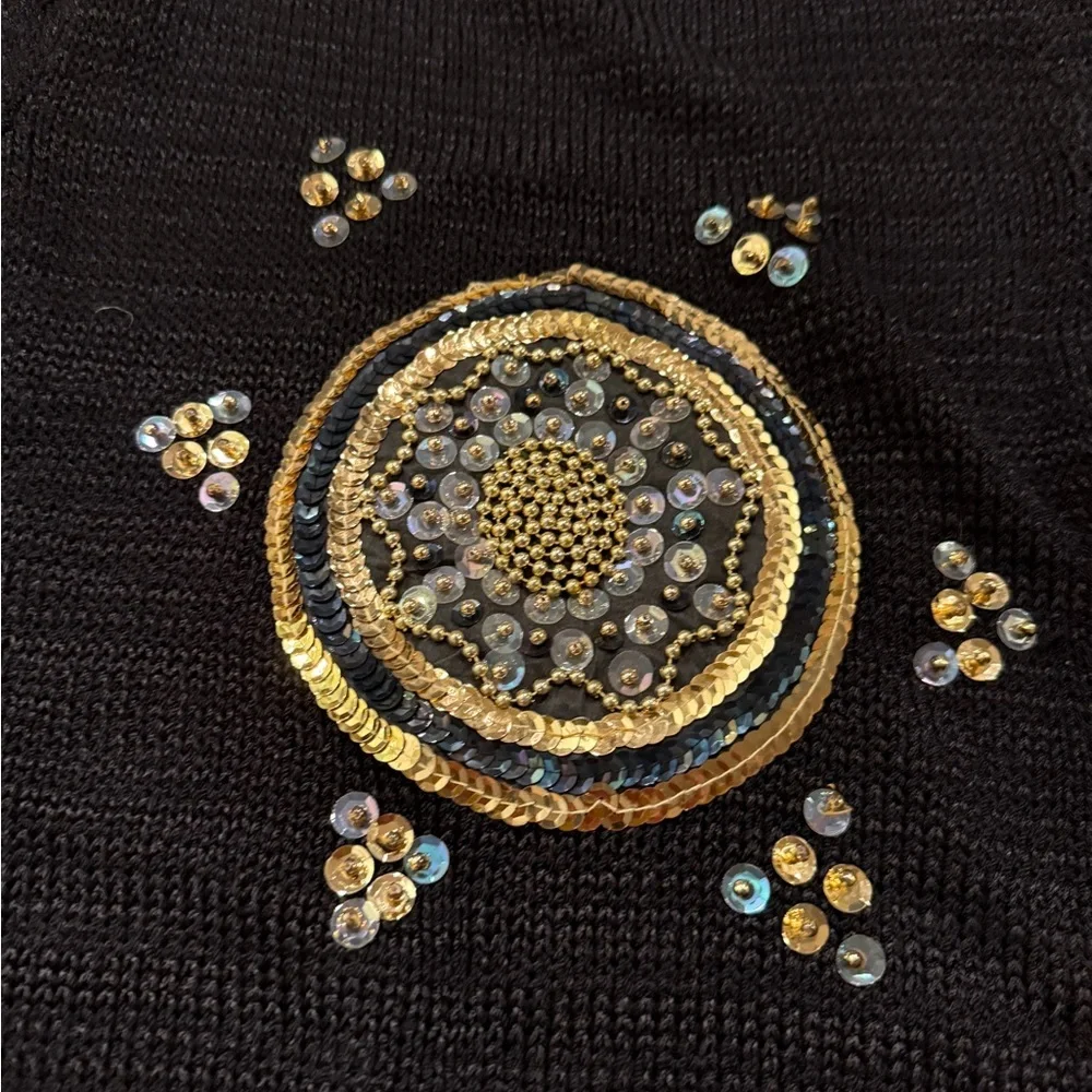 Cache Ipen Knit Lightweight Black Sweater with Gold Embellishments - Picture 6 of 8